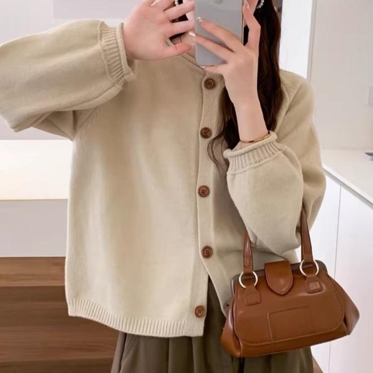 Women's Knitted Cardigan Coats Autumn Winter Solid Long-sleeved Single-breasted Casual Oversized Sweater Jacket  for Youth Women