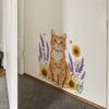 Cartoon Orange Cat Sunflower Lavender Bedroom Living Room Entrance Hall Home Beautification Wall Stickers