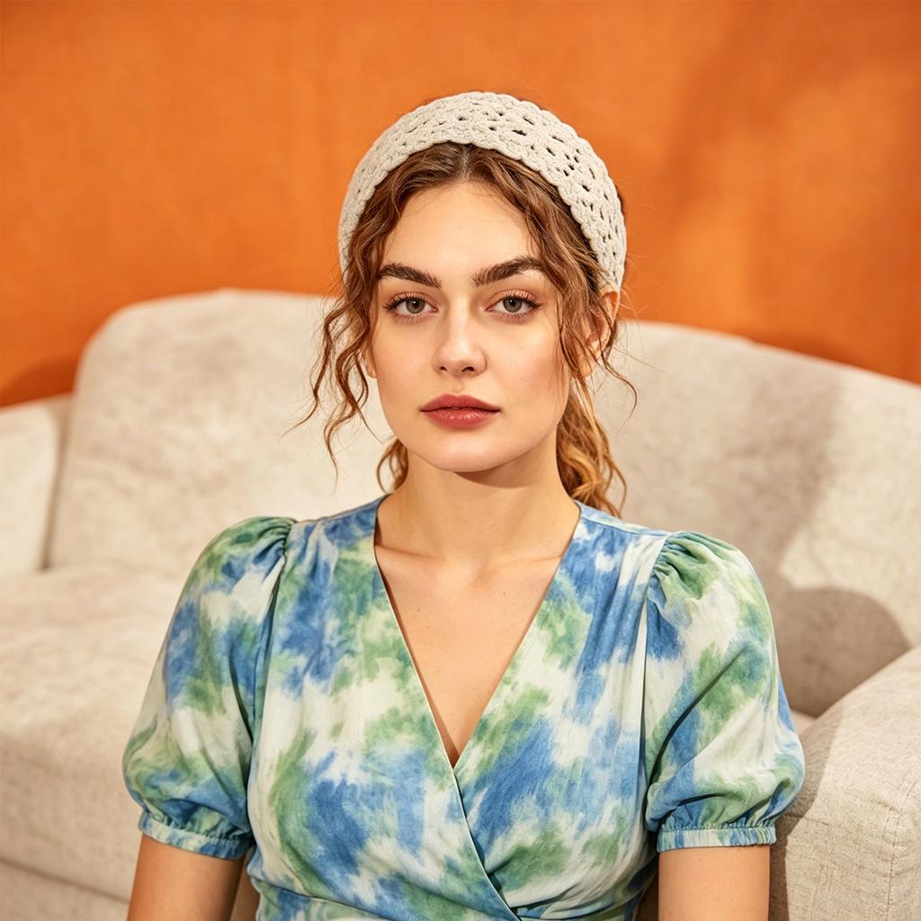 Fascia all'uncinetto da donna con motivo floreale, fascia per capelli lavorata a maglia con chiusura regolabile, stile vintage, accessorio per capelli bohémien per l'uso quotidiano e le attività all'aperto