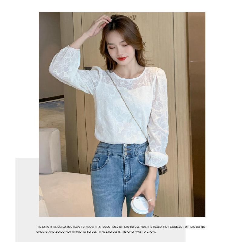Early autumn long-sleeve lace base shirt for women, spring and autumn wear, 2026 new trendy chiffon top, stylish women's blouse