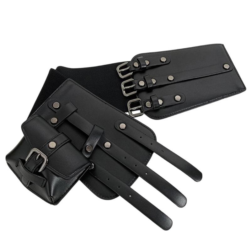 

Adjustable Corset Belt PU Leather Waistband with Practical Pouch Attachment for Women Everyday and Cosplay Party Wear чорний