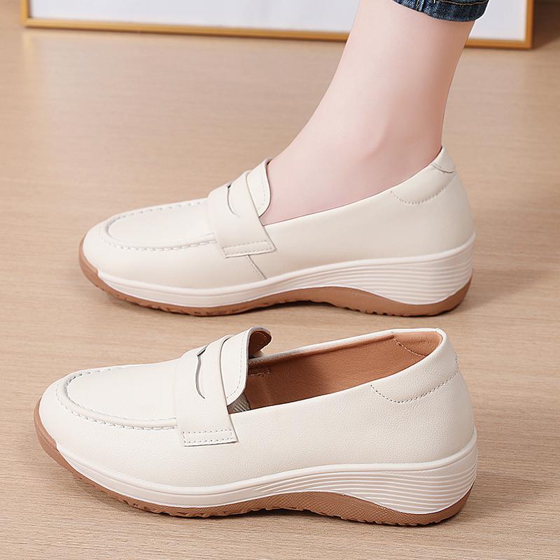 Mocasini cu platformă pentru femei, casual, eleganți, din piele neagră, pantofi de birou pentru femei, cu talpă groasă, pantofi cu vibrații, mărimi mari