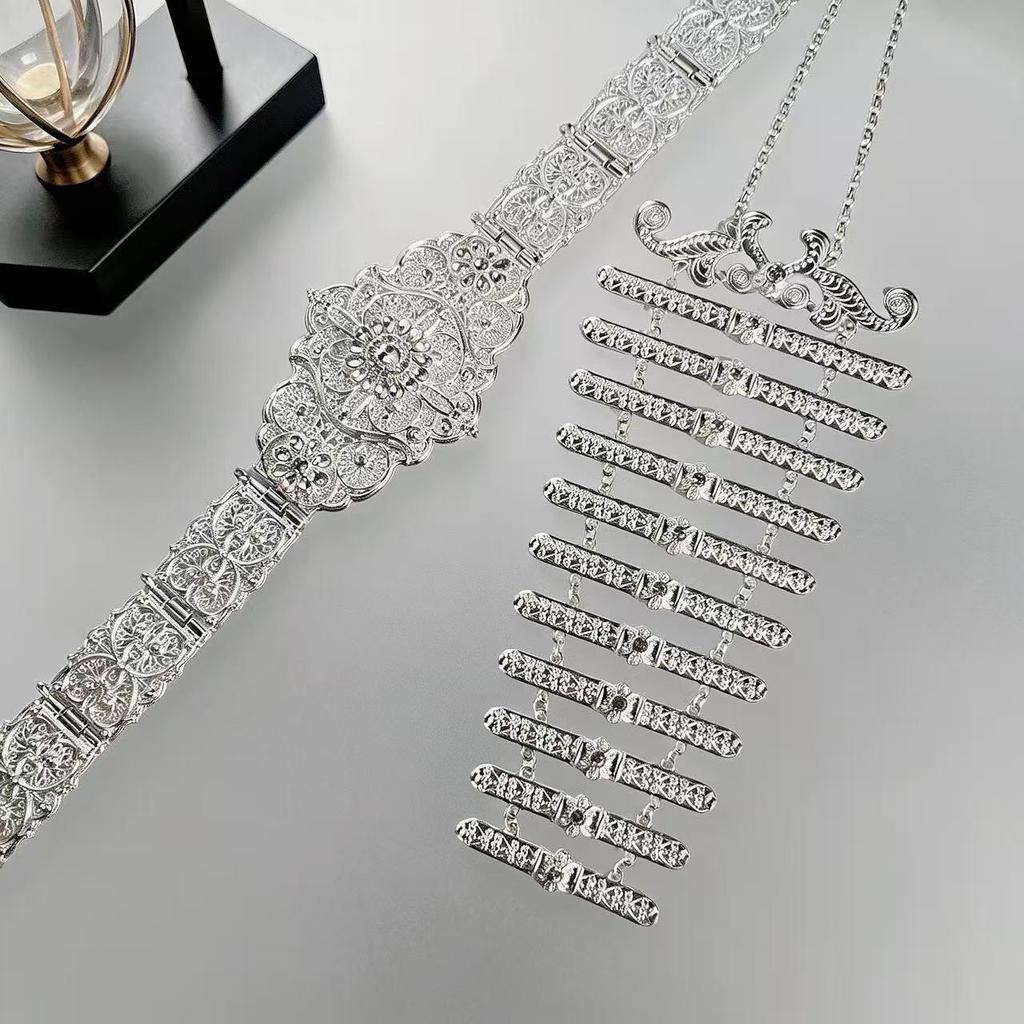 Caucasian Ethnic Rhinestone Waistband & Necklace Set