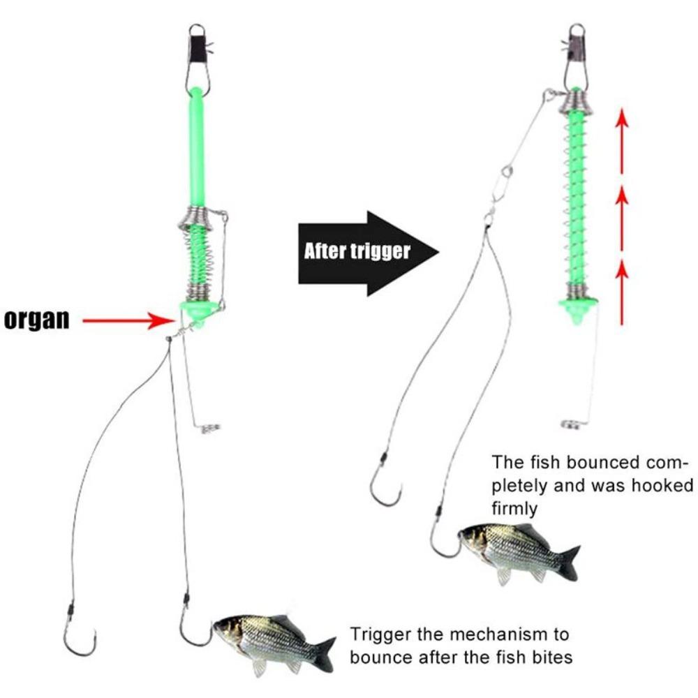 1pc Automatic Fishing Hook Trigger Stainless Steel Spring Fishhook Bait Catch Ejection Catapult Lazy Fishing Tackle