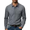 Men's Casual Long Sleeve Button-Down Collar Pullover Shirt with Pocket, Cotton-Linen for Everyday Wear