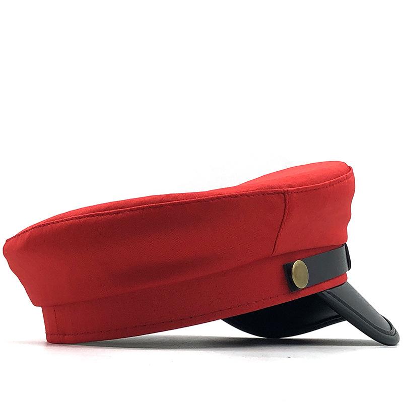 Hat Spring and Summer New Navy Hat Women's British Retro Beret Men's PU Leather Sealing Flat Top Hat Student Hat