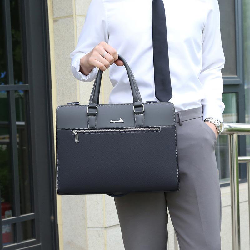 

TS JYL laptop bag,Business Handbag Briefcase Meeting Bag Leather Large File Laptop Bag 14 inches синий