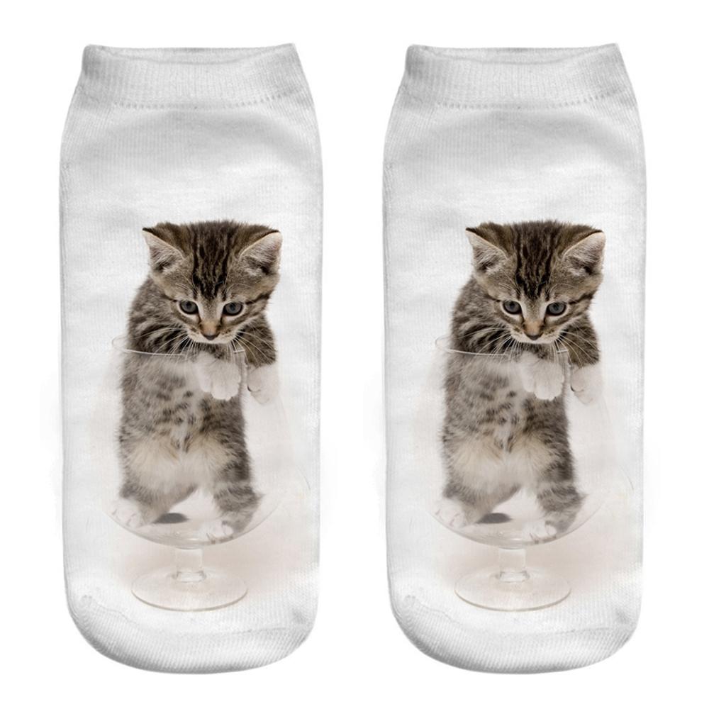 New  3D Print Funny Cute Cartoon Kitten Unisex Short Socks Creative Colorful Multiple Cat Happy Low Ankle Socks For Women