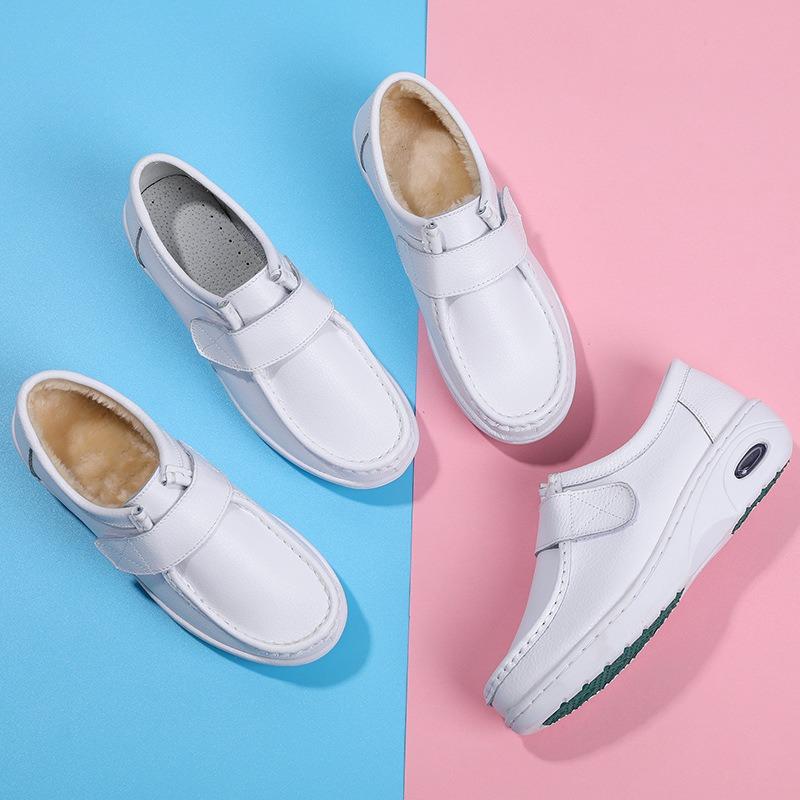Nurse Shoes Women's Autumn and Winter Velvet Air Cushion Soft Sole Velcro Platform White Shoes Spot Medical Work Shoes Cotton Shoes