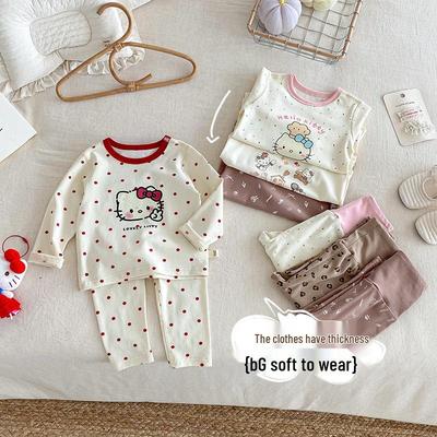 Girls' Autumn 2025 Leopard Print Cat Cartoon Homewear Set: Two-Piece with Belly Protector Pants