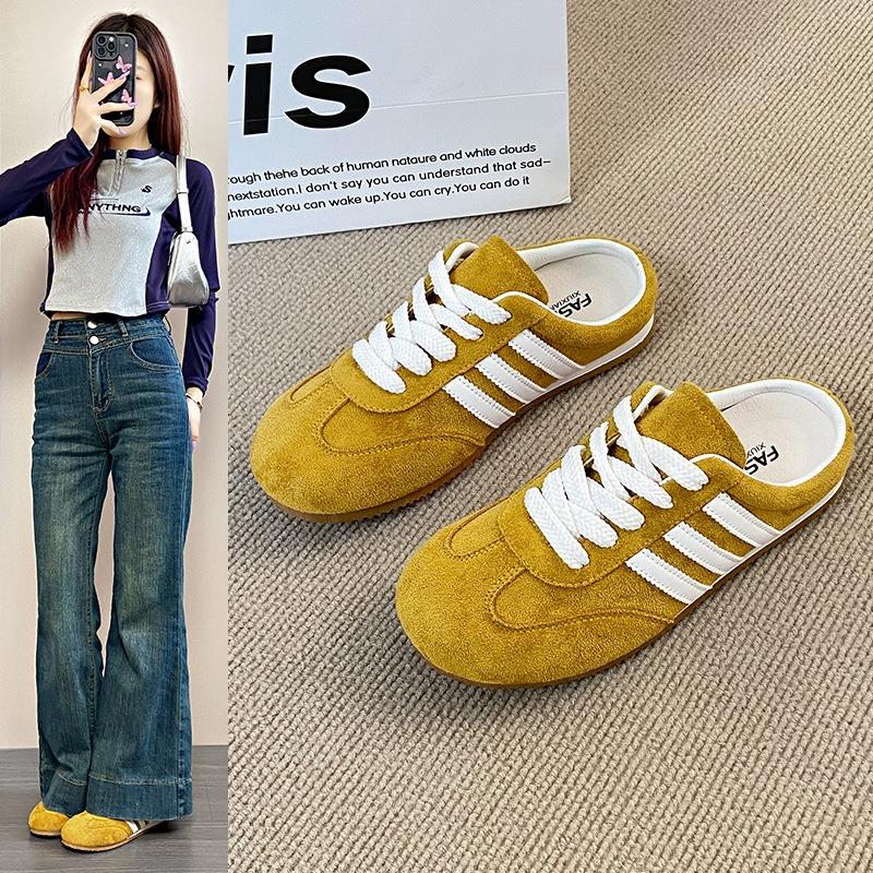 Baotou half slippers women wear new yellow women without heels and one pedal lazy