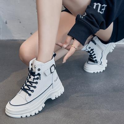 2025 Winter Genuine Leather Shoes Women Fashion Modern Boots Brand Ladies Ankle Boots Black White Thick Sole Height Increasing 4cm