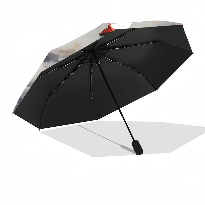 1pc Lighthouse Boat Automatic Folding Umbrella, Heavy Duty 8 Rib Iron Frame,  Suitable for Travel, Daily Use, Birthday, Decor Gift M0105111