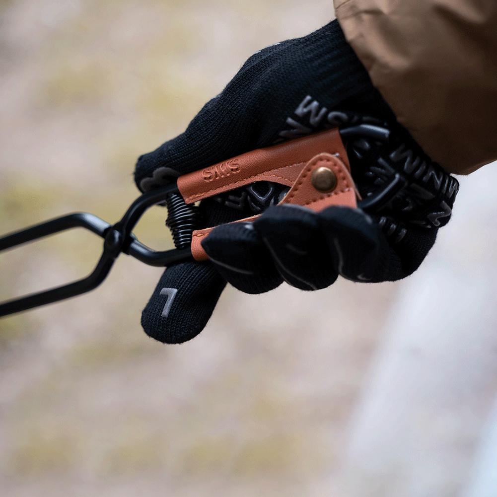 Anti-scald Camping Fire Poker Thickened Carbon Steel Fire Pokers Barbecue Burning Tongs With Leather Cover Outdoor BBQ Tools New