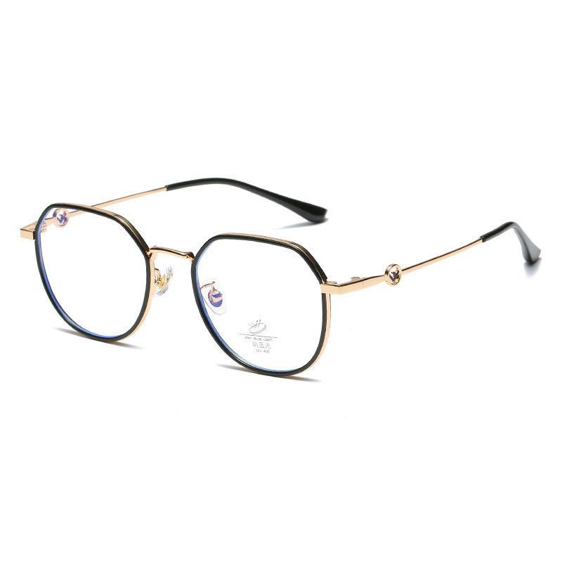 Metal Letter Flat Light Glasses Anti-Blue Light Fashion Trendy Plain Face Thin Milk Tea Color Myopia Glasses Frame Live Broadcast