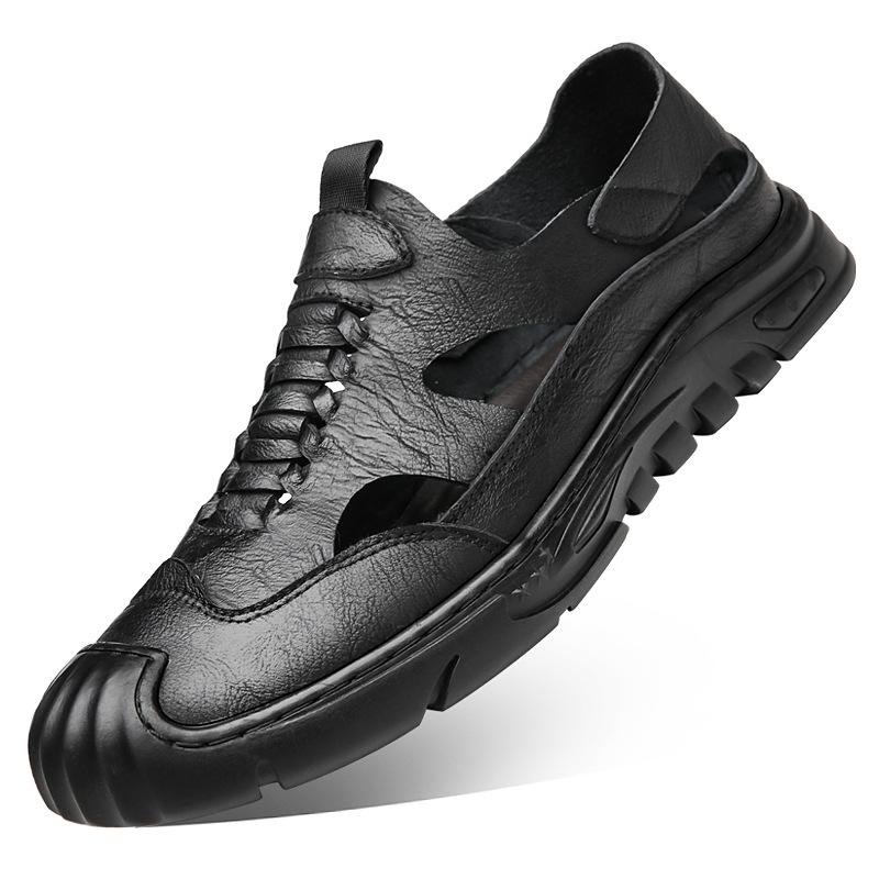 2025 summer new men's hand-stitched leather sandals hollow breathable hole shoes soft leather soft sole 6629