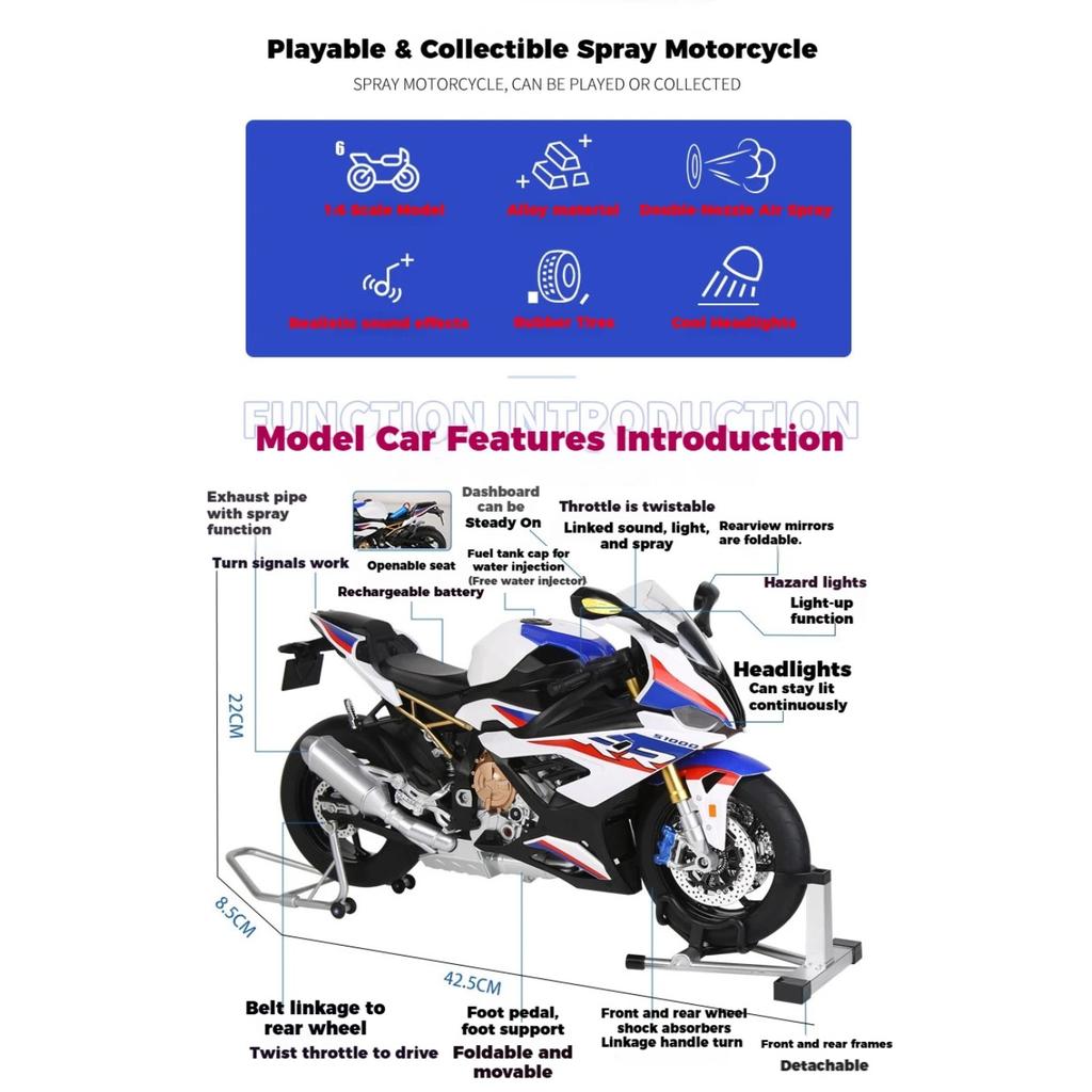 Spray 1/6 BMW S1000RR Alloy Metal Diecast Motorcycle Car Model Toys Boy Children's Toy Perfect Birthday Gift for Holiday Collect
