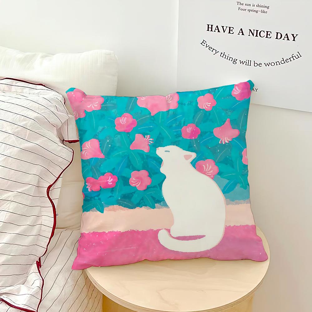 Color Fashion Cat Cute Cartoon Dopamine Comfortable Soft Pillow Case for Sofa Living Room Home Office Decor Protective Covers