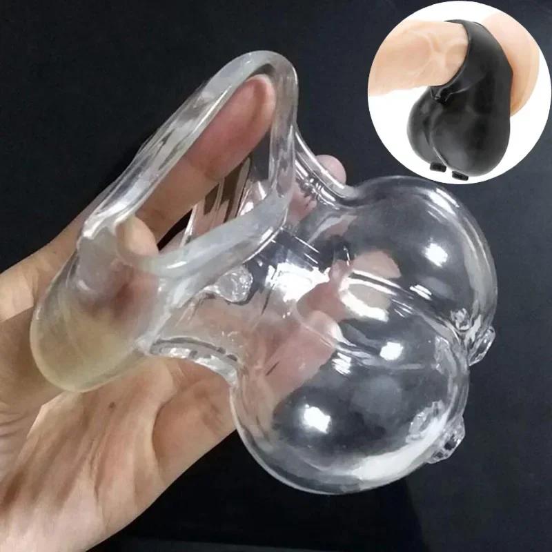 Soft Scrotum Cage Ball Stretcher TPE Penis Rings Ejaculation Delay Cockring SM Sex Toys for Men Adult