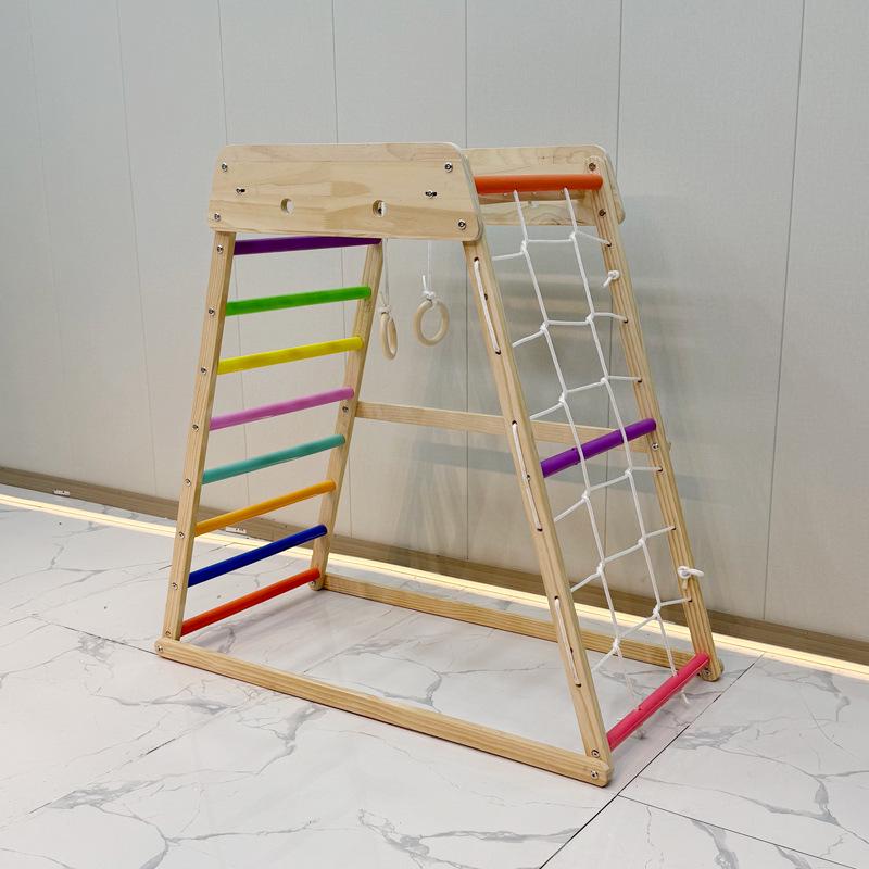 Indoor Toddler Climbing Set: Solid Wood Frame with Slide, Swing, and Rock Climbing Combination