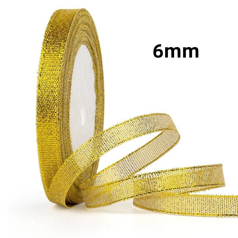 25Yards/Lot 6mm-40mm Gold Silver Glitter Ribbon For DIY Bow Crafts Gift Wrapping Wedding Christmas Decoration Sewing Accessories