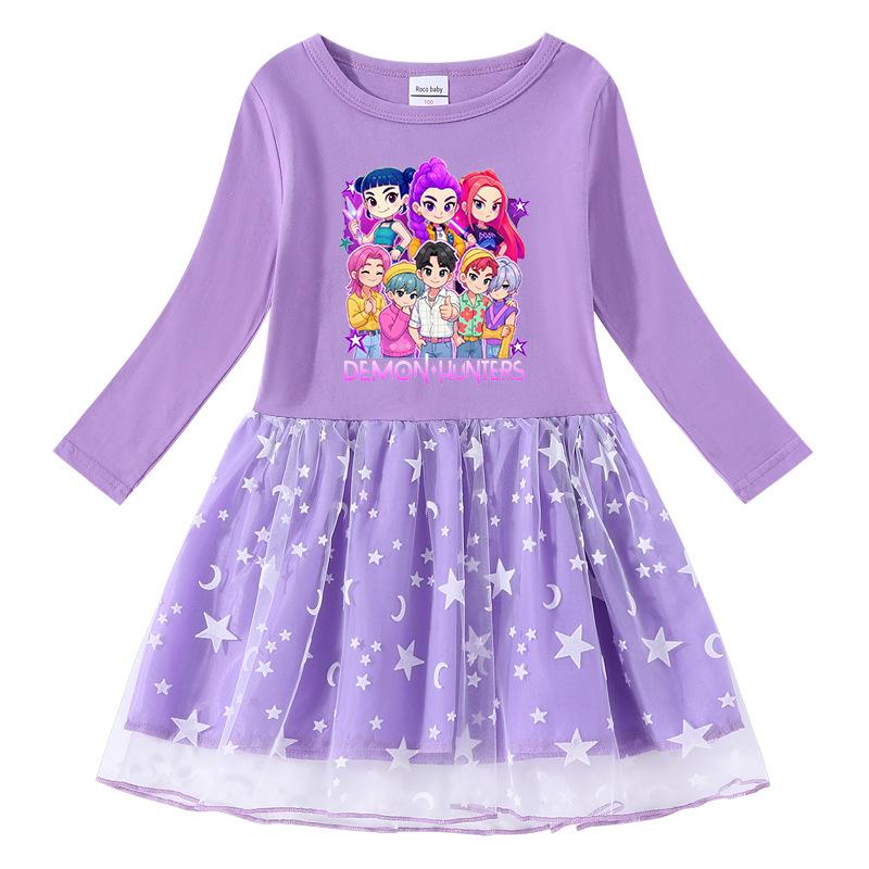 Vestido de Princesa de Manga Larga con Lentejuelas Arcoíris Kpop Demon Slayer para Niñas