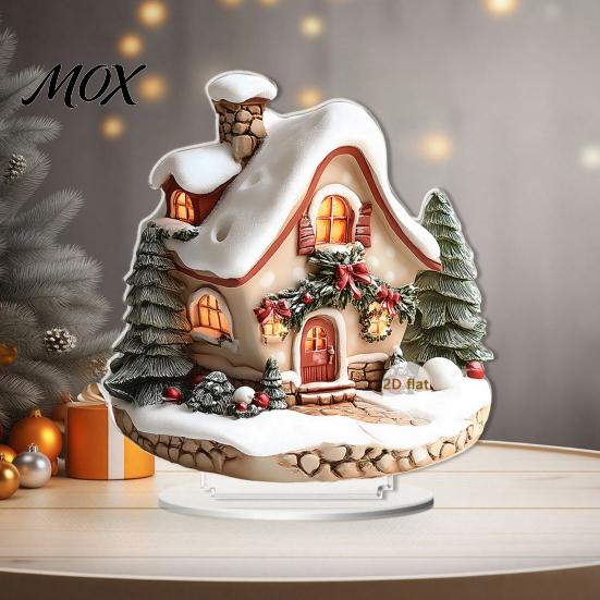 Decorative Holiday Figurines Christmas Candle Ornament, 2D Flat Acrylic Ornament with Base, Tree Decorations Snowman Reindeer Festive Table
