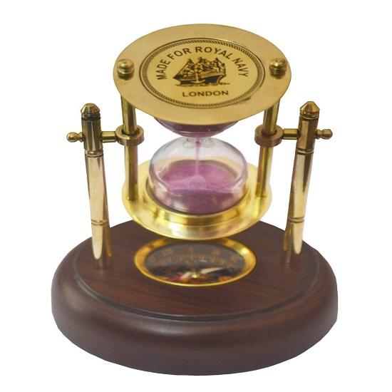 Přesýpací hodiny Starožitný pískový časovač s kompasem na dřevěné základně Sand Clock Námořní dekorace