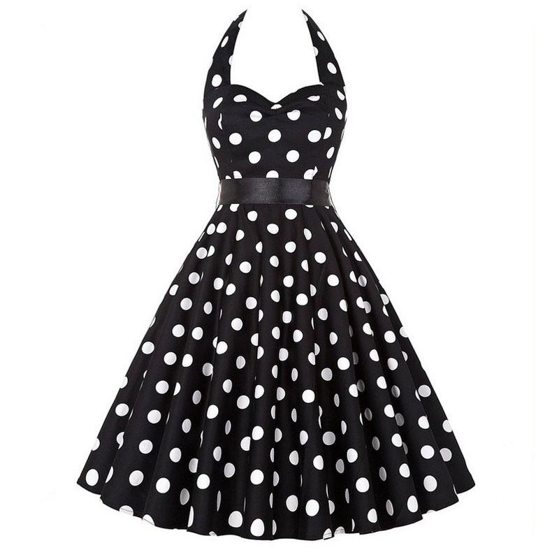 Elegante Vestito da Festa a Pois Vintage Anni '50 stile Halter di Audrey Hepburn