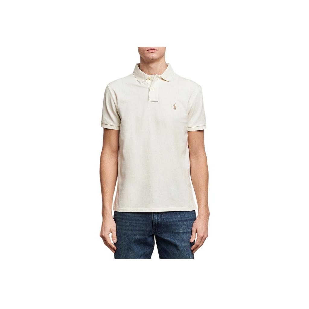 Polo Ralph Lauren Logo Embroidered Slim Fit Straight Cut Short Sleeve Polo Shirt Men tops Beige 710557752-031