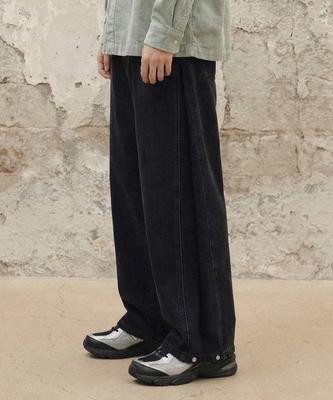 AGOD Vintage Side-Tuck Wide Denim Pants [All Black]