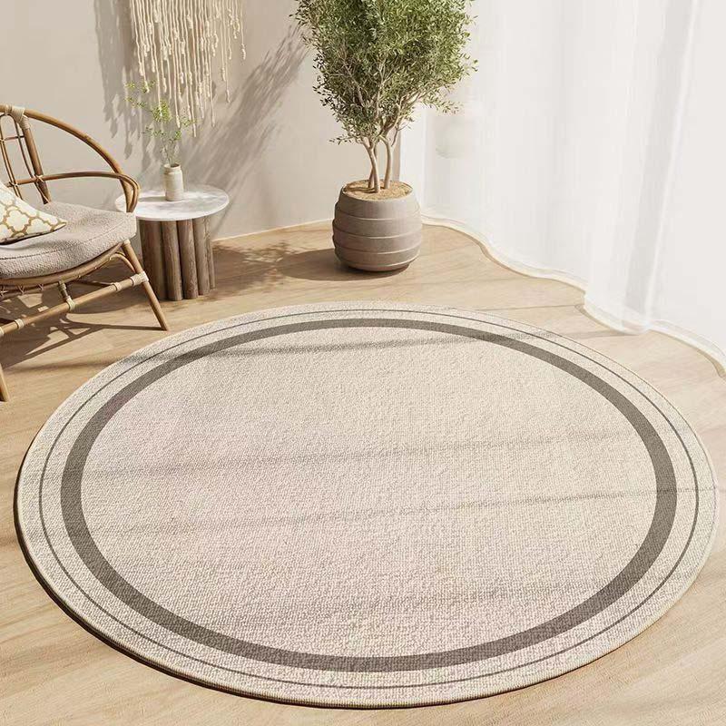 Beige Circular Carpet Simple and Versatile Anti Slip Rug Living Room Bedroom Winter Warm Home Decoration Mat