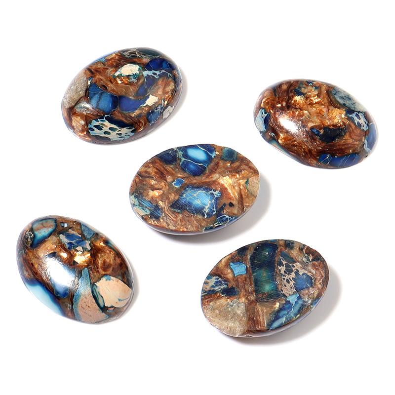 2pcs/lot Natural Stone Cabochon Colorful Imperial Jasper Oval Beads Gemstone Cabochon For DIY Necklace Rings Jewelry Accessories