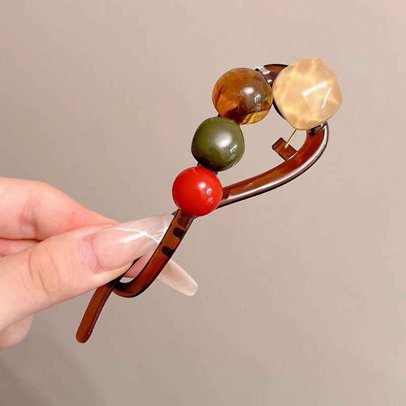 Flower Beaded Straight Hair Clip Women Twist Hair Clip Shark Clip Back Of Head Hair Accessories