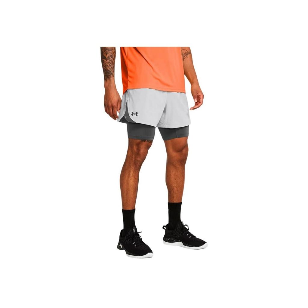 Under Armour Elevated Woven Peak Quick-Dry Breathable Training Two-In-One Sports Shorts Men Shorts Gray 1383345-011