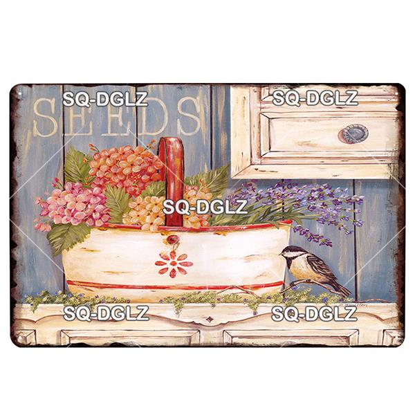 Placă de afiș din metal cu flori, placă de metal vintage, placă de tablă, decor de perete pentru hambar, cameră, bucătărie, garaj, pictură de fier