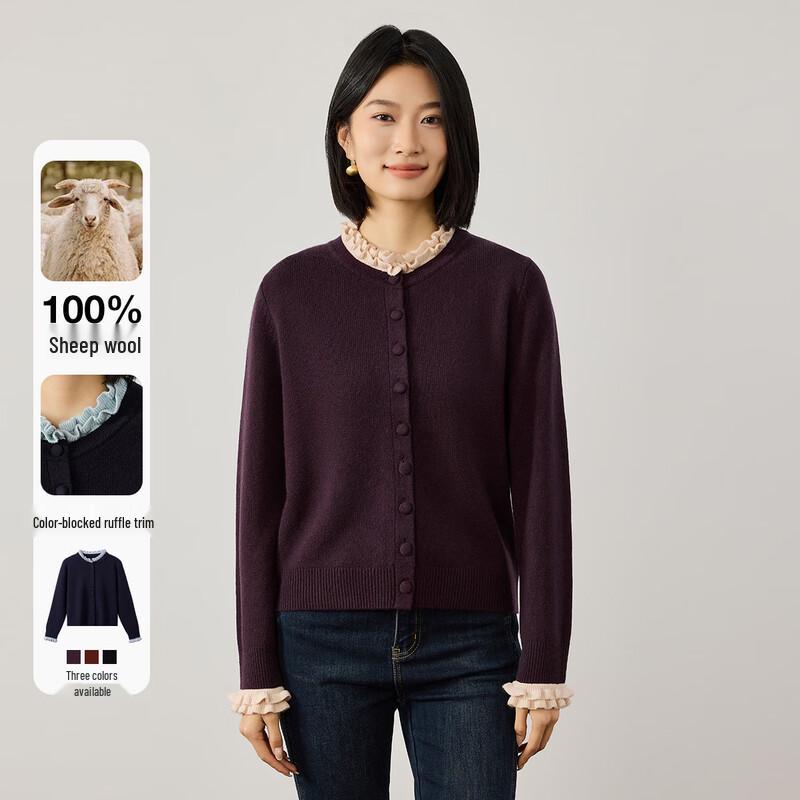 Northern Deer Women's Merino Wool Ruffle Cardigan