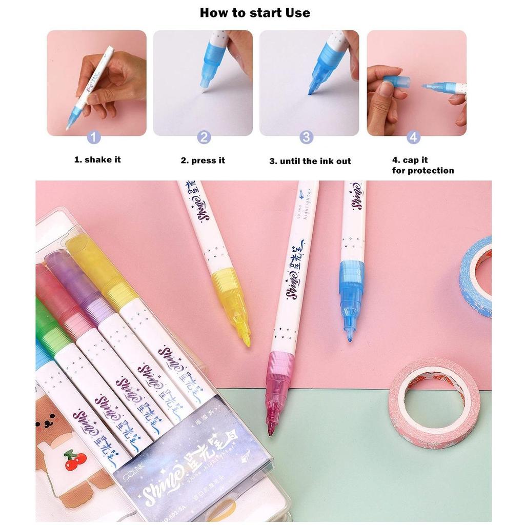 5pcs Shine Highlighter Pen Set Bling Glitter Shining Art Marker Color Drawing Painting Lettering Journal School