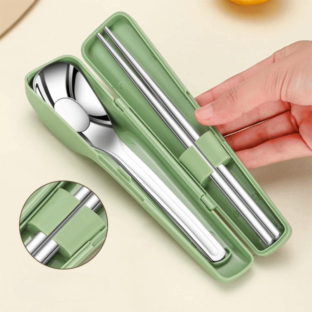2Pcs/Set 304 Stainless Steel Japanese Tableware Set with Buckle Anti-sway Travel Cutlery Set Silent with Storage Box