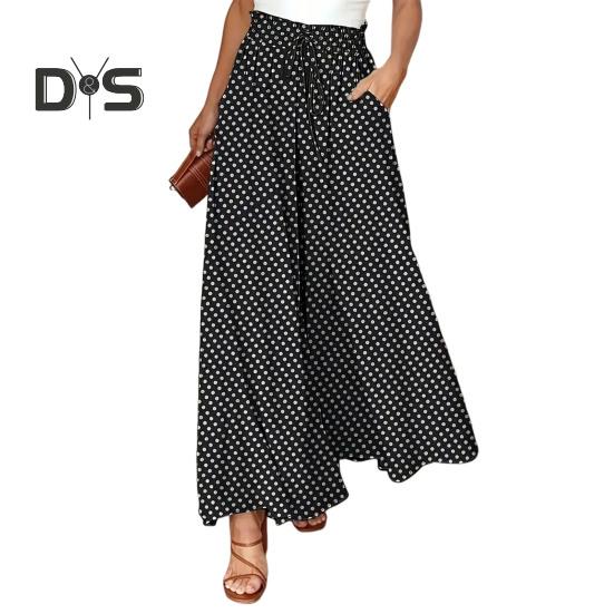 Ženy Dlouhé kalhoty Elastické Vysoký pas Šněrování Tečkovaný potisk Široké nohavice Kalhoty Volný střih Kalhoty Denní nošení