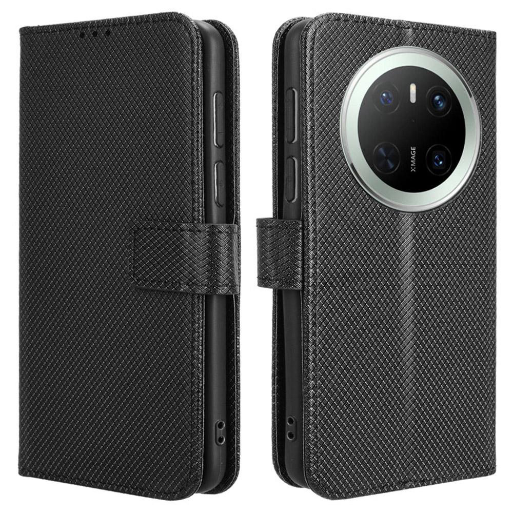 

For Huawei Mate 70 Case PU Leather Diamond Texture Wallet Phone Cover Black