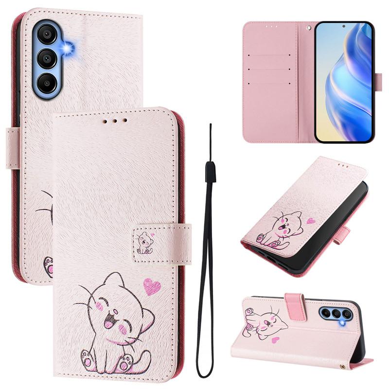 A15 Leather Phone Case for Samsung Galaxy A35 A25 A55 A15 5G A05 A05s Flip Cover Wallet Magnetic Painted Cases Cat Flower Bear