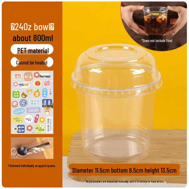 24oz Disposable Fruit Cups with Dome Lids & Spoons (100 Sets)