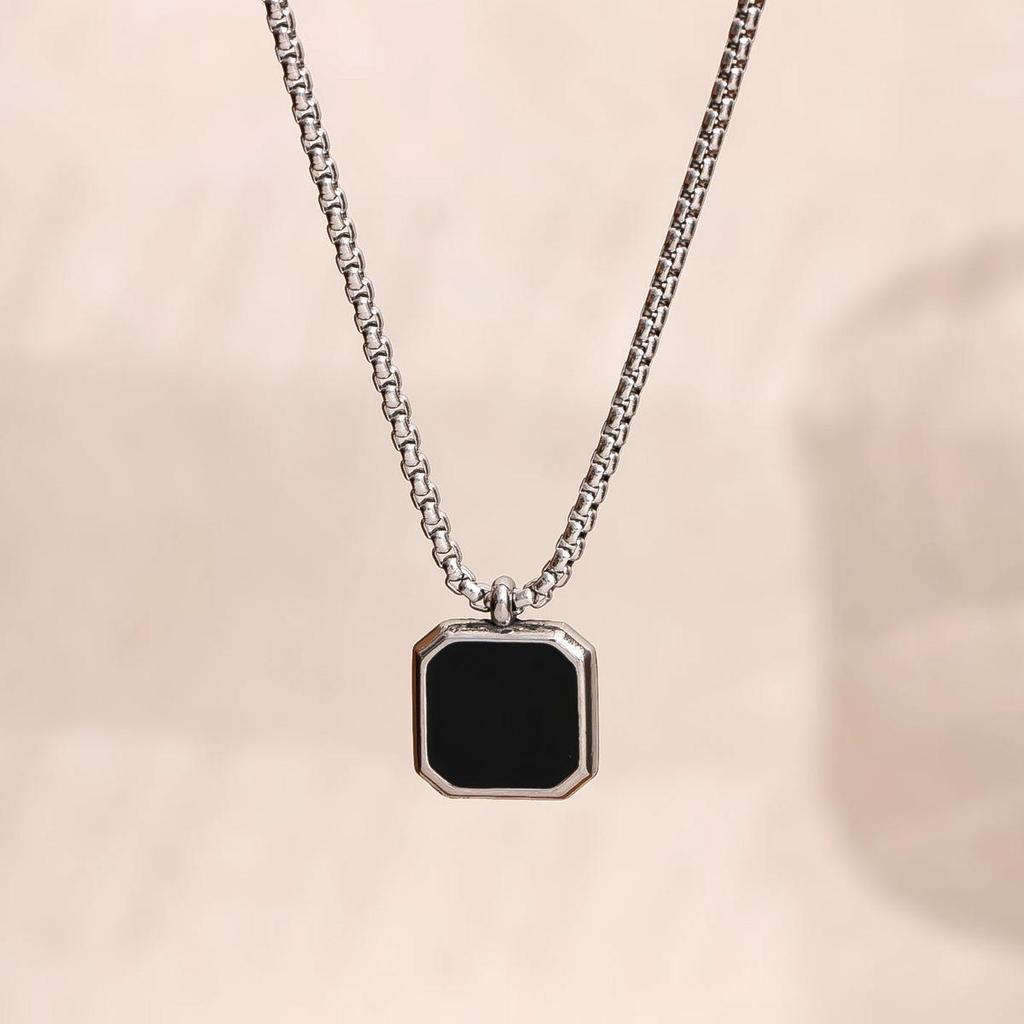 Geometric Black Epoxy Stainless Steel Pendant Necklace for Men