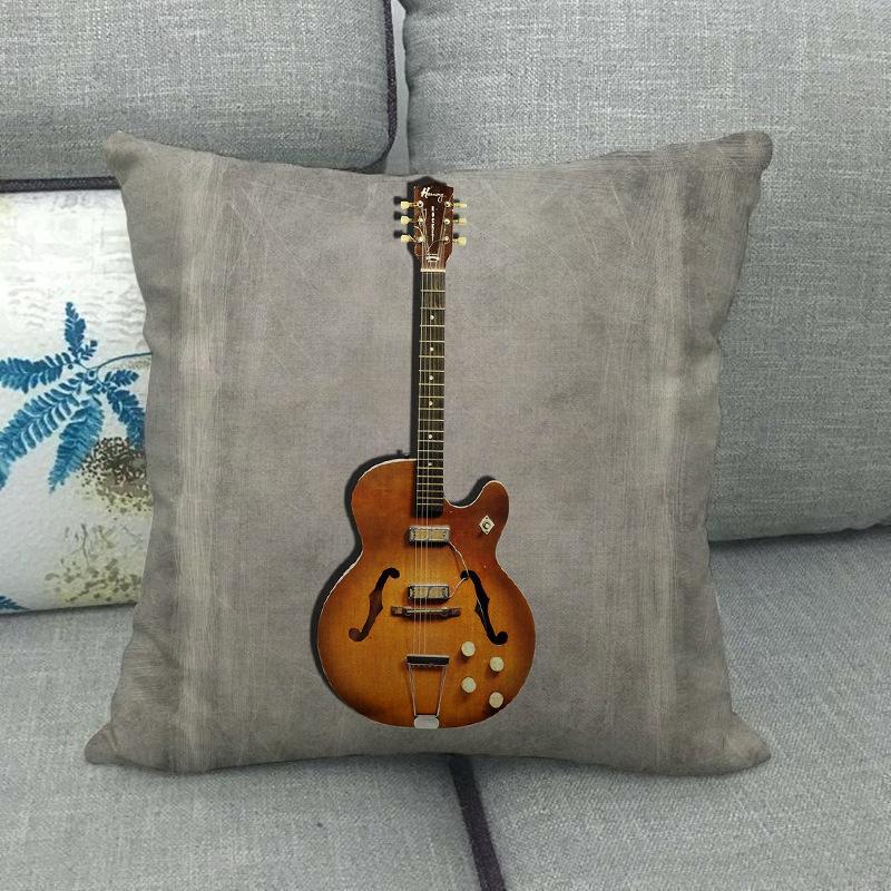 Guitar And Bass Instrument Series Pattern Digital Printing Short Plush Pillow Covers For Sofa Office Cushion Cover Home Goods