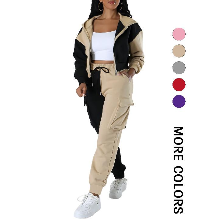 

Women s Two-Piece Sports Hoodie Jacket & Cargo Pants Set XXL абрикосовий