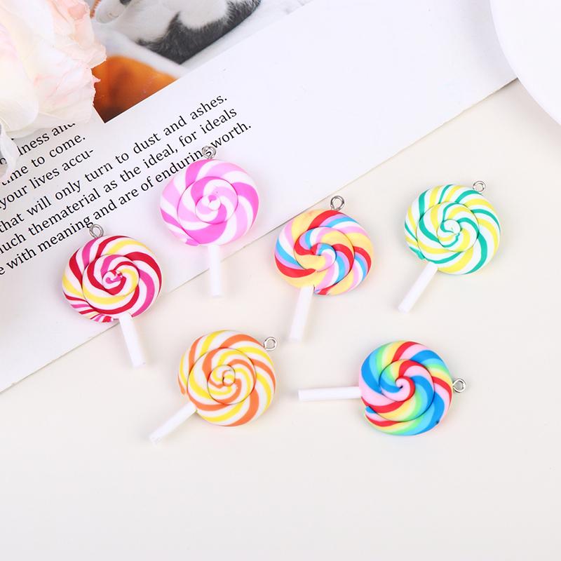 10Pcs Random Color Soft Clay Simulation Lollipop Charms Pendant For Women Girls Diy Necklace Earrings Jewelry Accessories