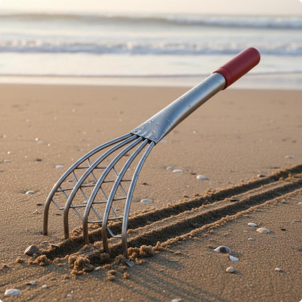 5 Claw Sand Rake Easy to Use Clamming Portable Shell Digger Tool Short with Net