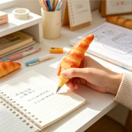 Creative Pizza Croissant Shaped Ballpoint Pen with Magnetic Fridge Sticker Realistic Food Smooth Writing Pen Novelty Stationery Gift for Students Food