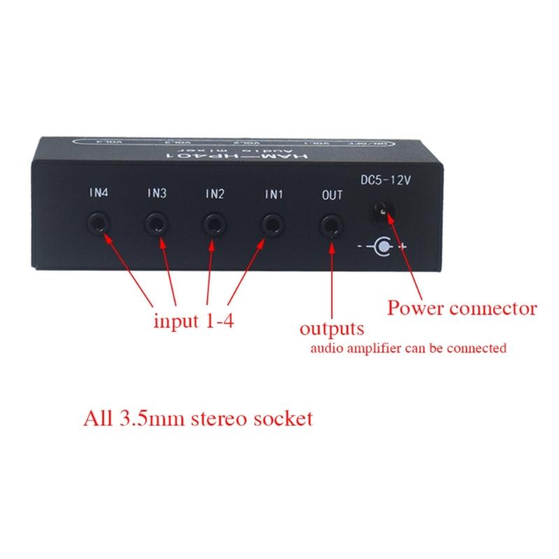 HP401 Stereo Auditory Mixer Distributor Signal Selector 4 Input 1 Output 3.5MM Individually Control Headphones Amplifier